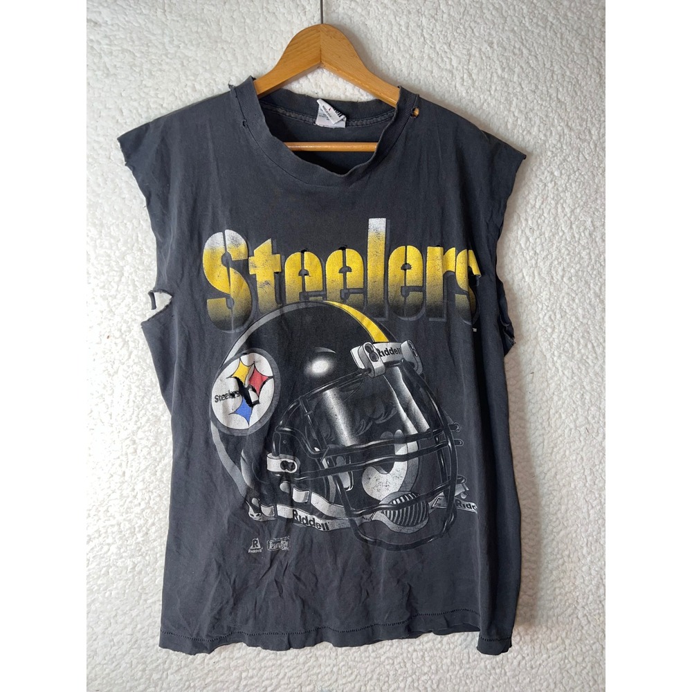 Vintage Riddell Pittsburgh Steelers Muscle Tee Shirt Mens Large USA Thrashed